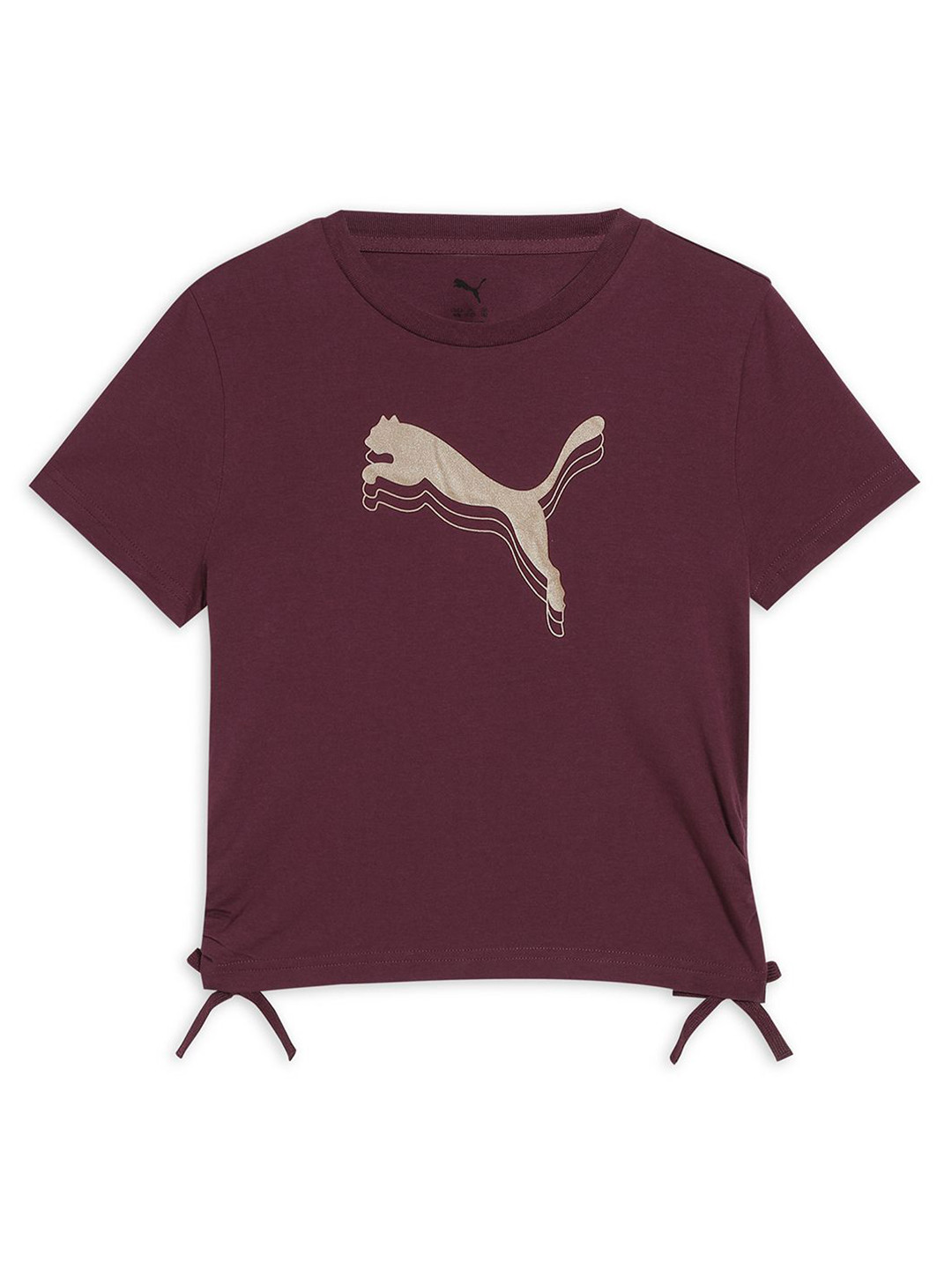 Puma Essentials Girls Metallic Cotton Slim-Fit Knotted T-Shirt