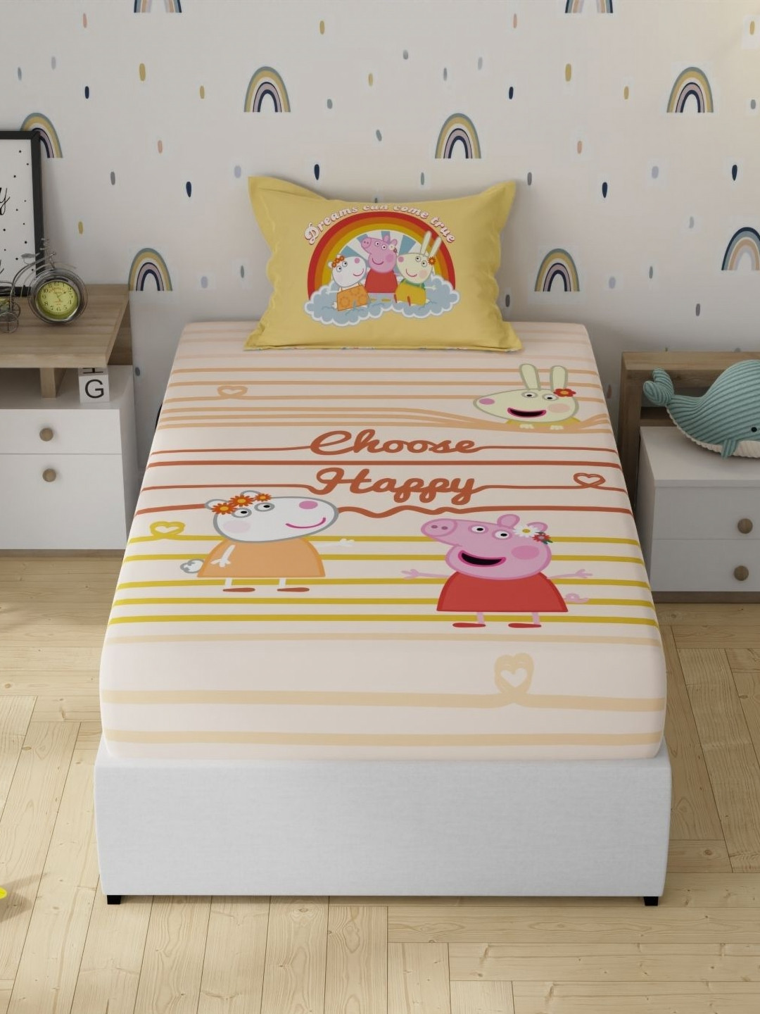 Portico License Peppa Pig Peach Printed Cotton 152 TC Single Bedsheet Set 1.50 m X 2.24 m