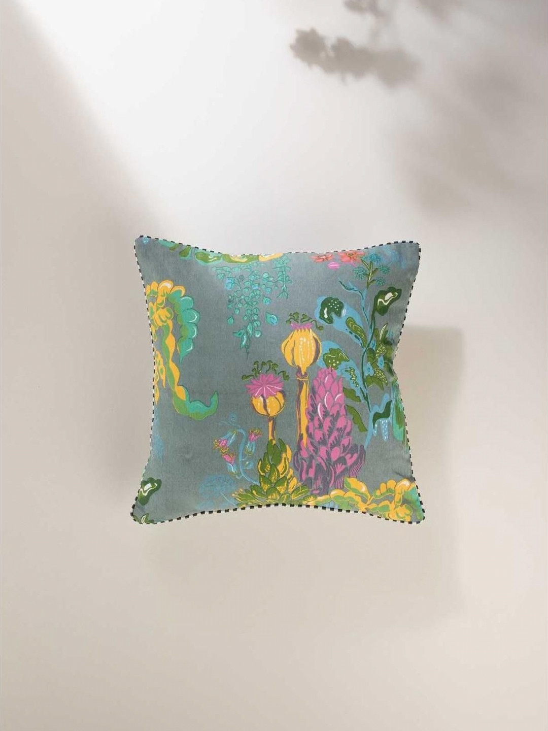 FREEDOM TREE Kachnar Green & Pink Floral Printed Cotton Square Cushion Cover