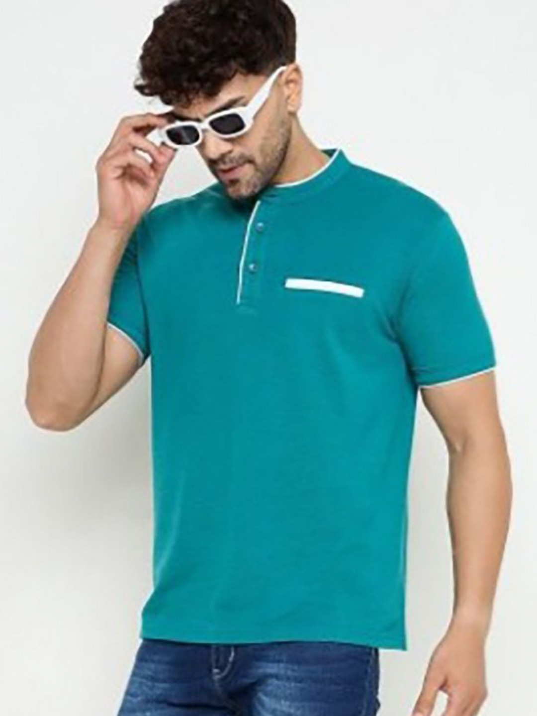 Zigo Band Collar Short Sleeves Casual T-shirt