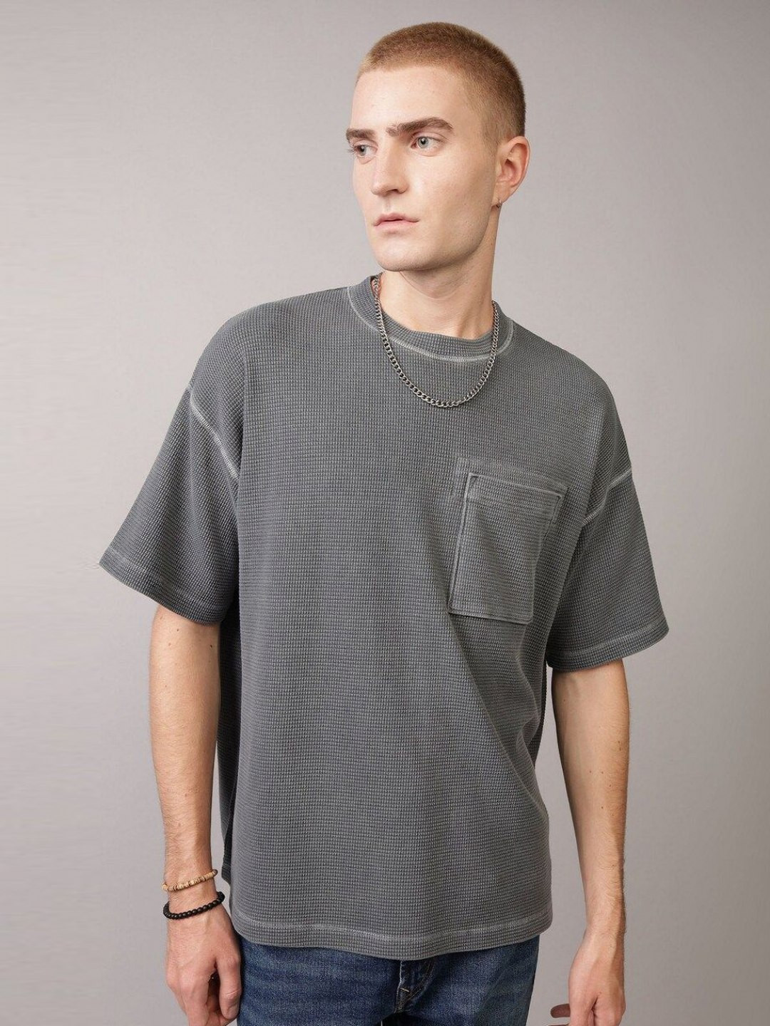 AMERICAN EAGLE OUTFITTERS Waffle Drop-Shoulder Sleeves Cotton Oversized T-shirt