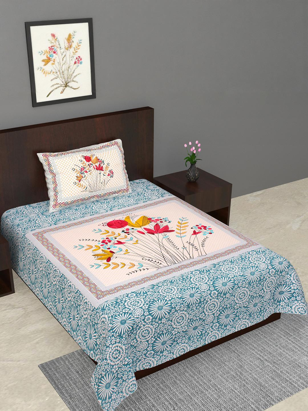 Salgia Jaipuri Printed Single Bedsheet with Pillow Covers