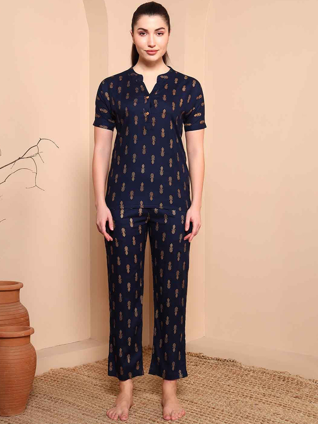 Harts And Darts Foil Printed Cotton Night Suit
