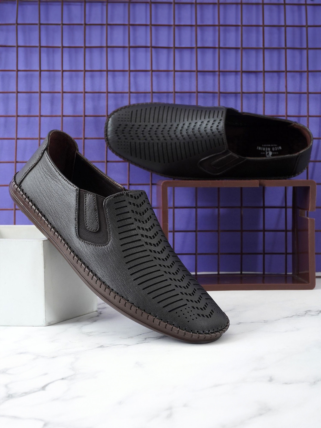 NICO NERINI Men Leather Shoe-Style Sandals