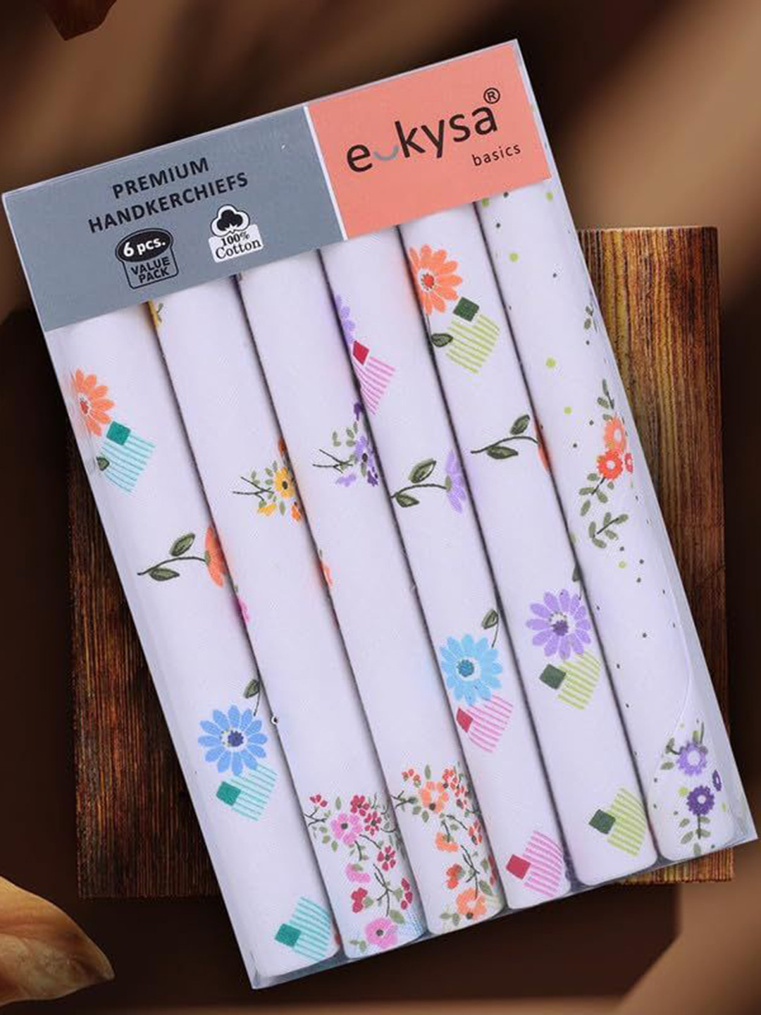 e kysa Women Pack Of 6 Printed Cotton Handkerchiefs