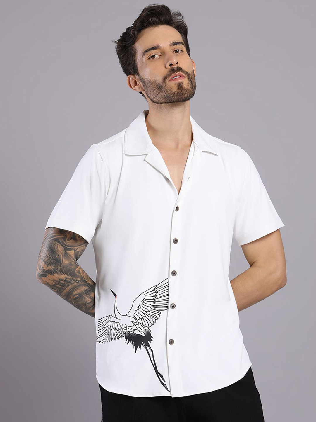 HangerLoop Men Graphic Printed Cuban Collar Casual Shirt