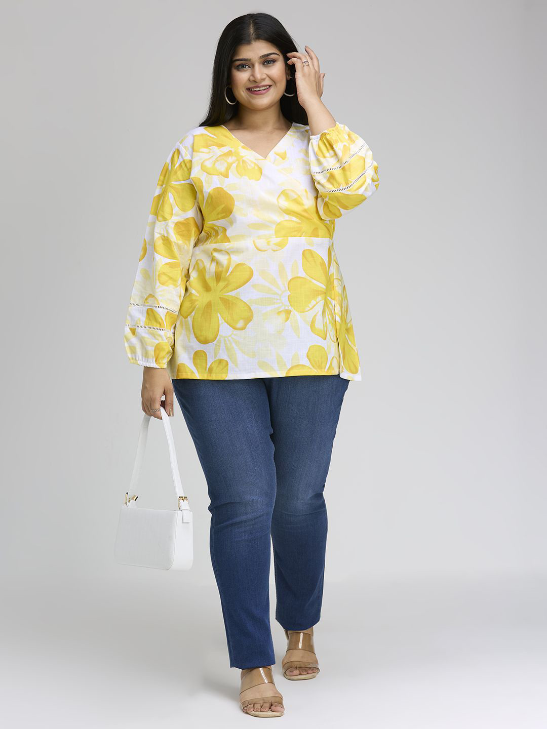 Sizeupp Women Plus SIze Floral Print Pure Cotton Wrap Top