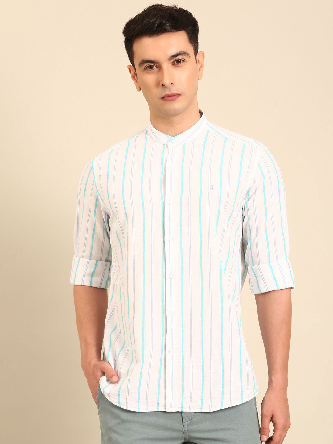 CAVALLO by Linen Club Regular Fit Vertical Striped Long Sleeves Cotton Linen Shirt