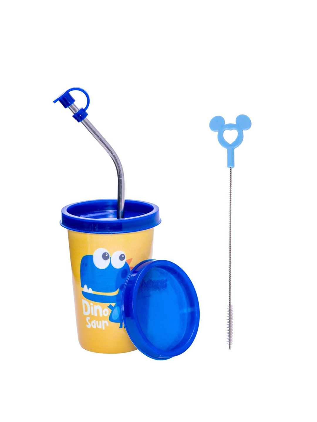 Adore Blissful Blue & Yellow Printed Stainless Steel Tumbler With Straw Lid Cap 350ml