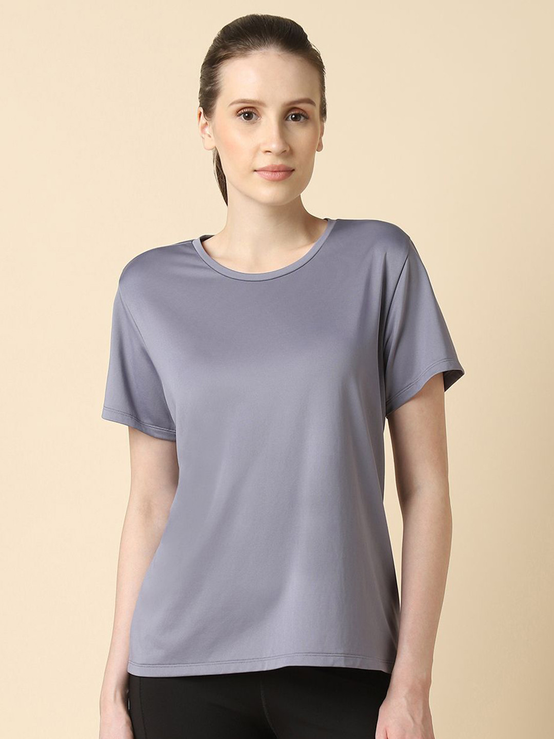Van Heusen Women Solid Round Neck Relaxed Fit T-shirt