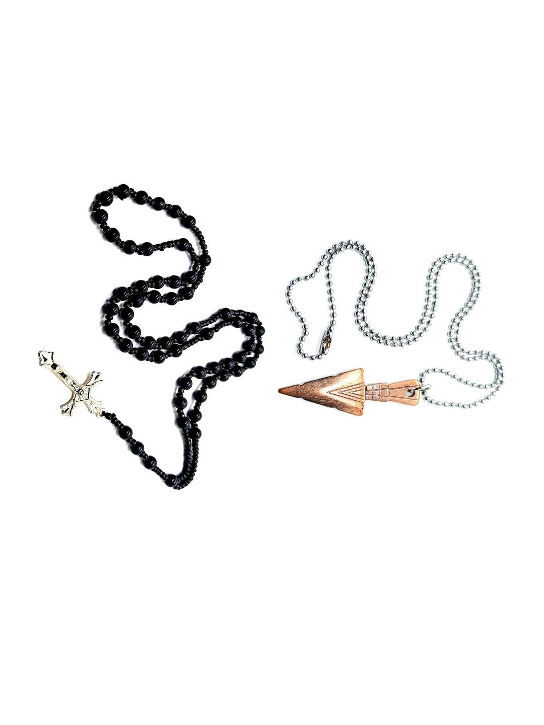 Dynamic Retail Global Men's Black Silver Beaded Chain