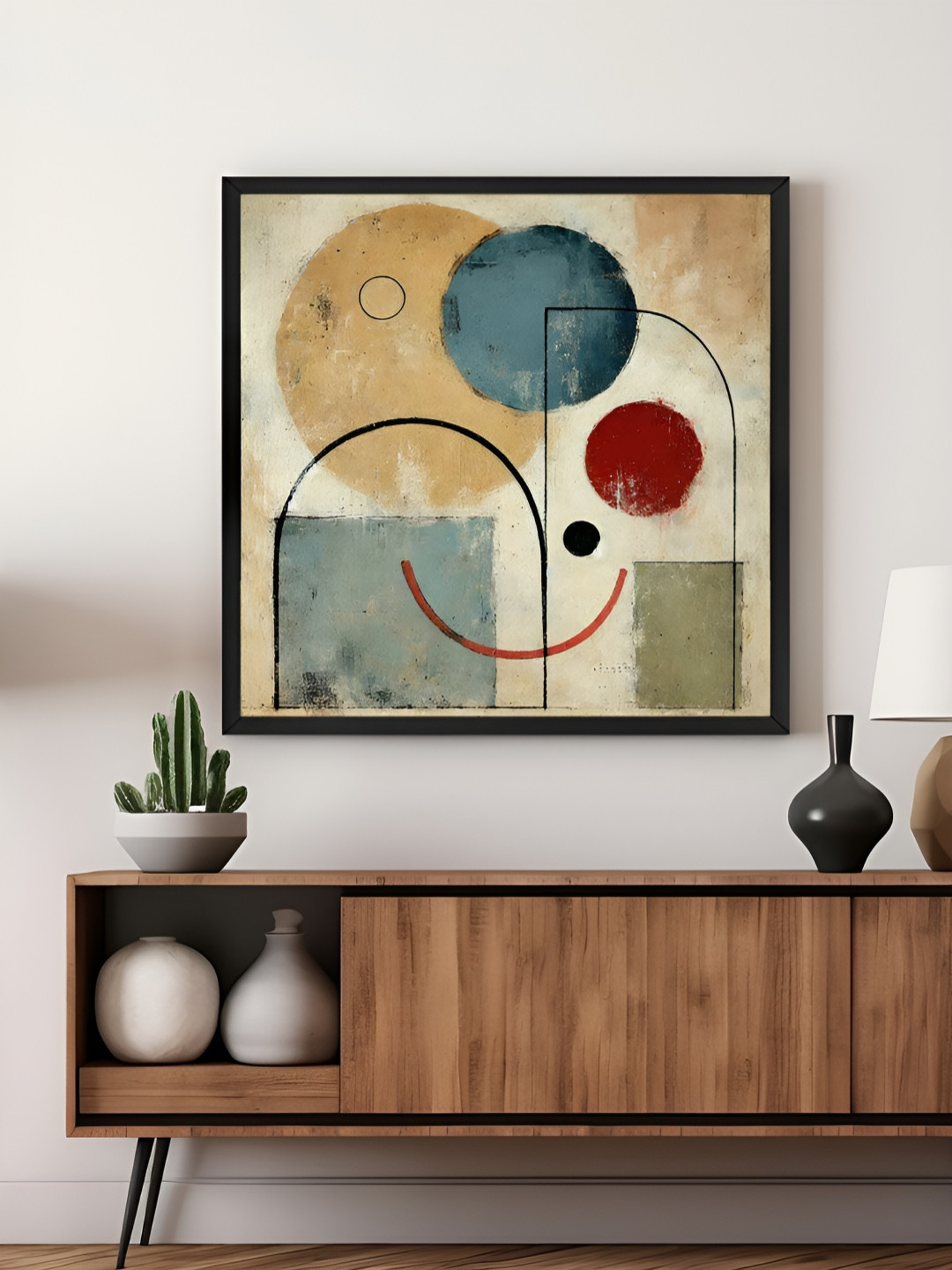 999Store Beige & Blue Minimalist Abstract Modern Shapes Canvas Wall Art