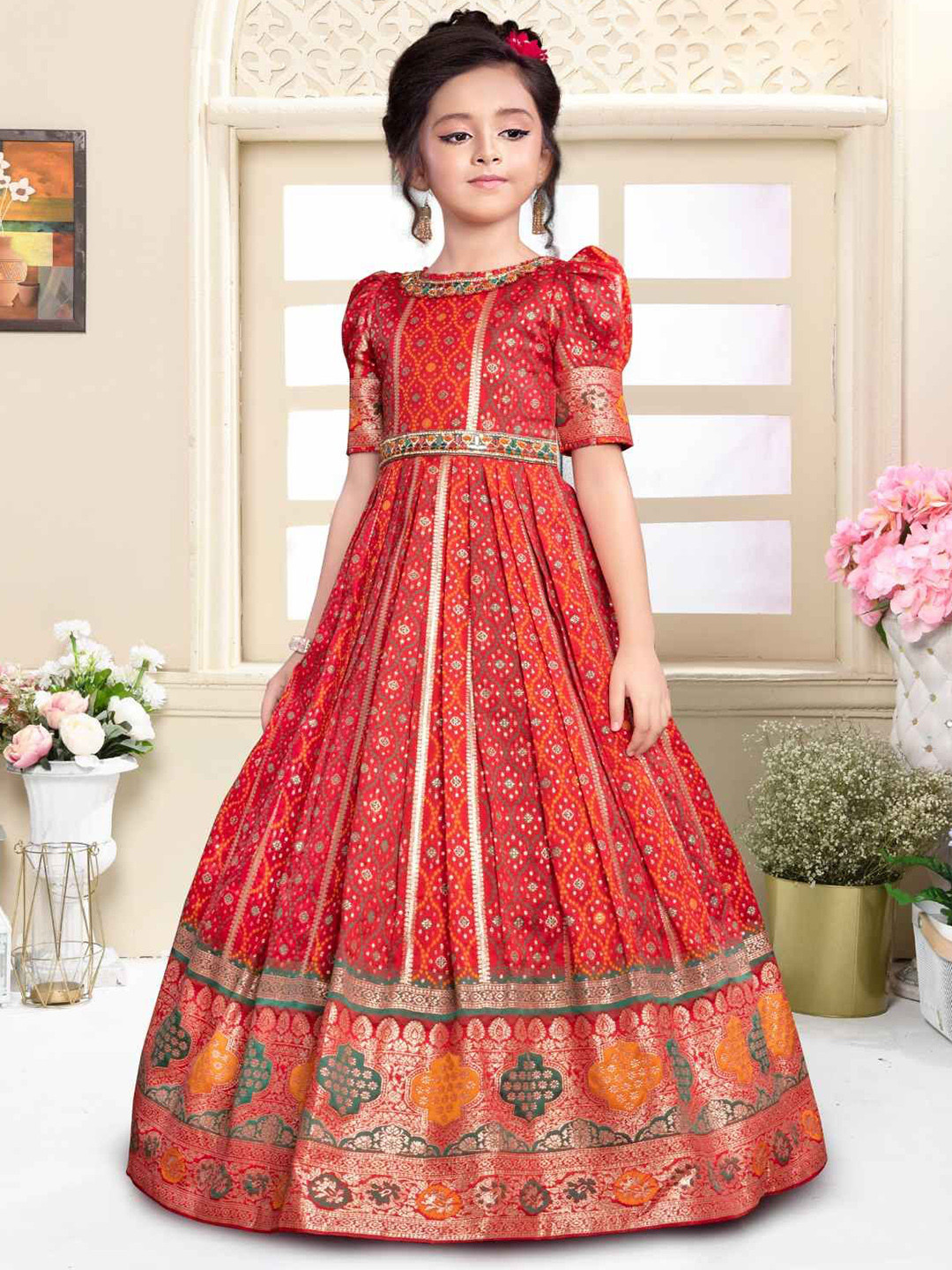 Lagorii Girls Woven-Design Gown Maxi Traditional Ethnic Dresses