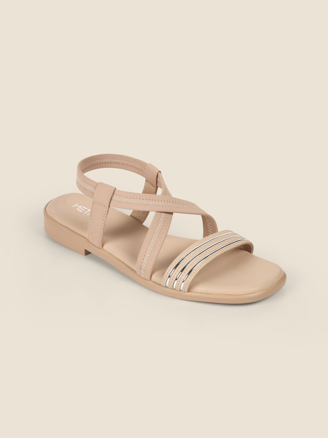 Metro Women Soliod Open-Toe Flats with Backstrap Closure