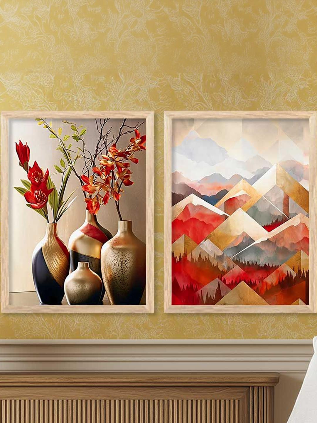 WALLLANE Modern 2 Piece Wood Abstract Wall Paintings