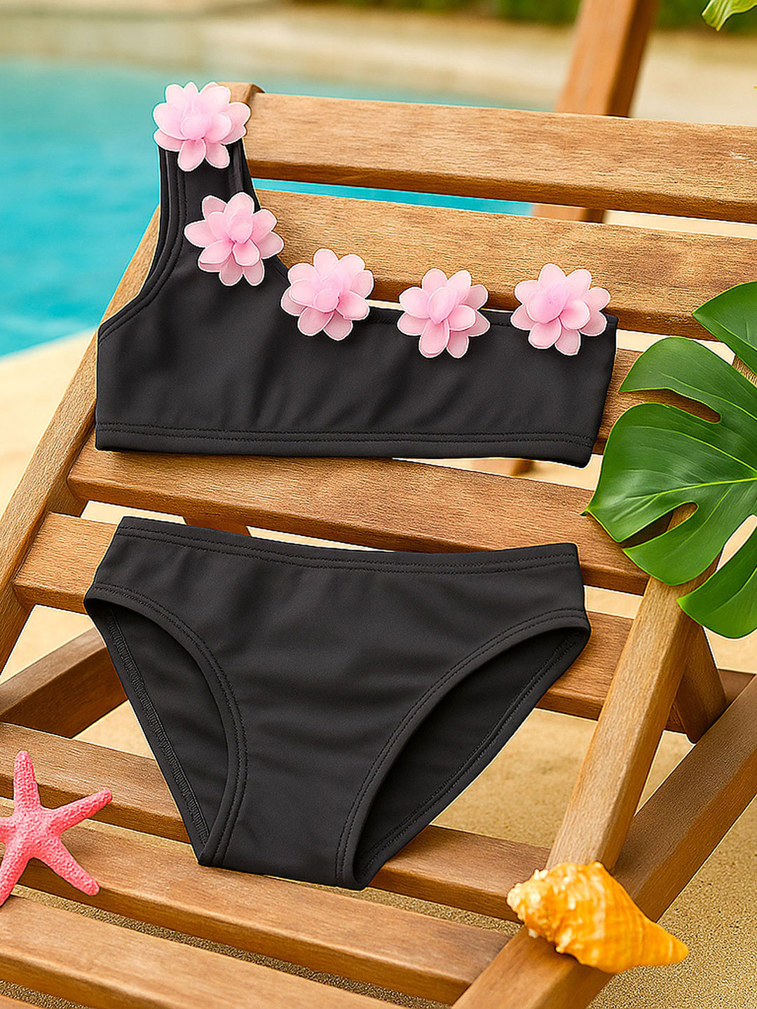 bubble berry Girls Floral Printed One Shoulder Trikinis