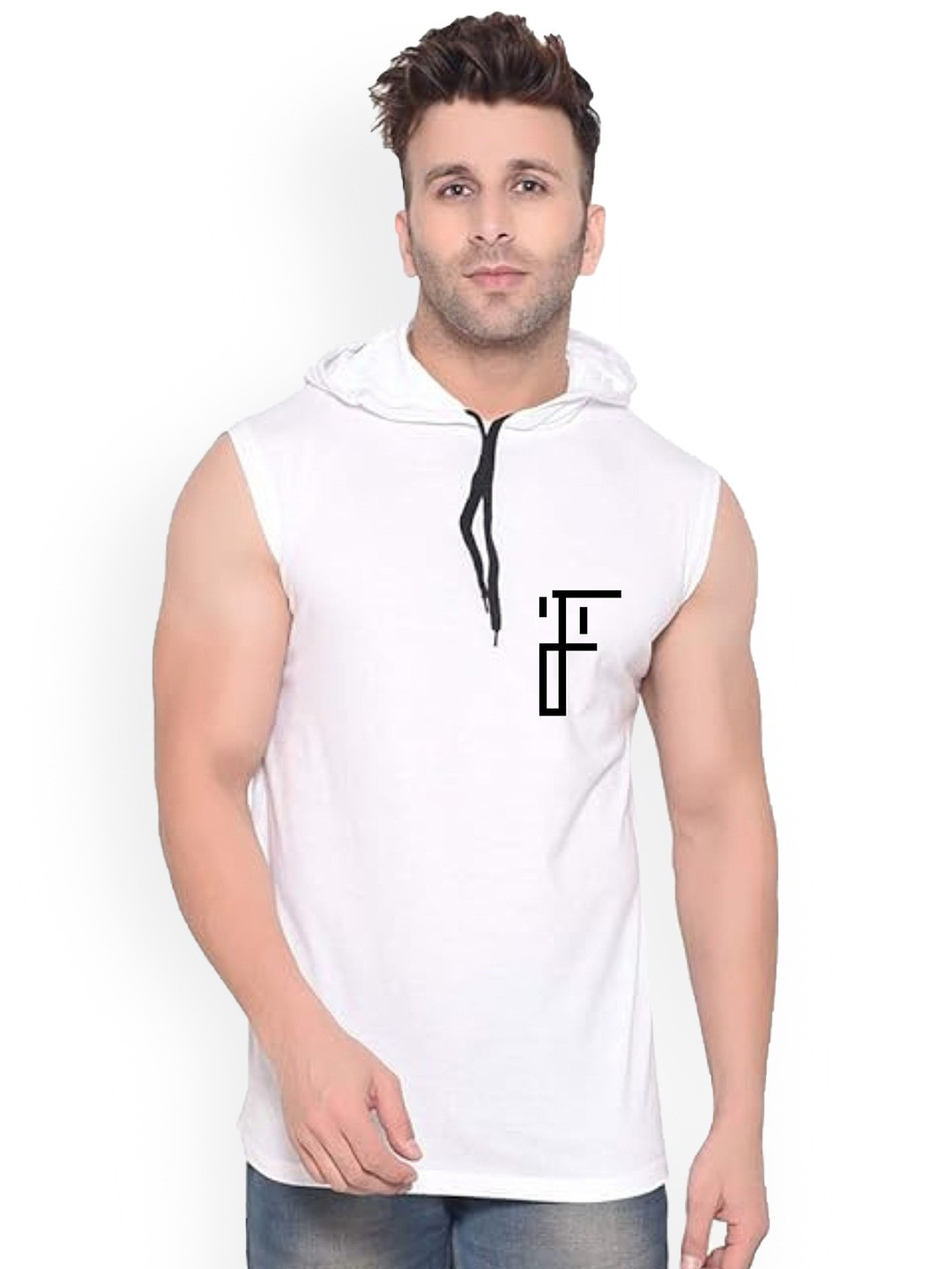 Fashnobic Make Thing Happen Back Printed Hooded Gym Vest FB-106_W_Back_pt-276-White