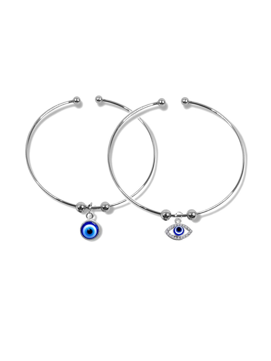 Inites Women American Diamond Silver-Plated Kada Bracelet - Set of 2