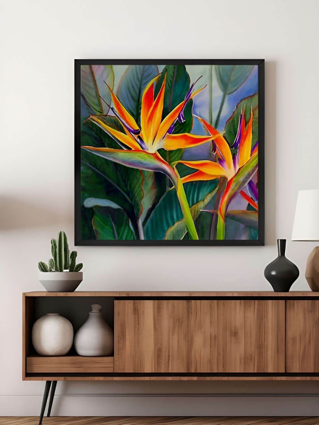 999Store Orange & Green Vibrant Bird of Paradise Flower Canvas Wall Art