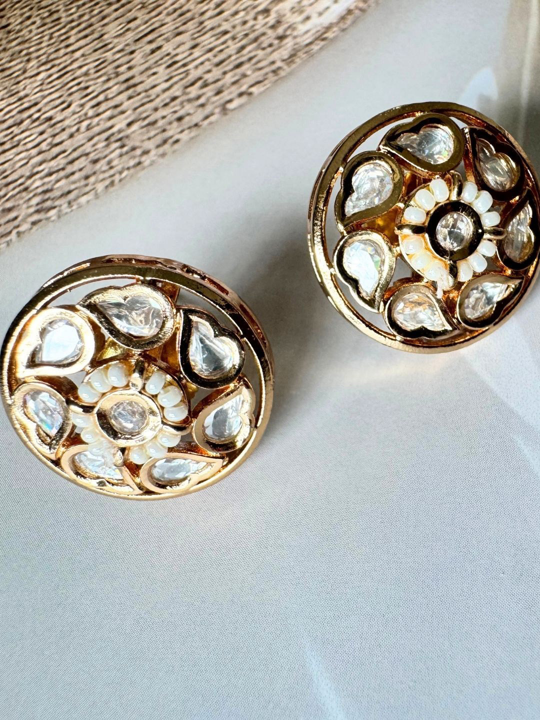 The Jewellery Tale Stainless Steel Rose Gold Plated Stones Studded & Beaded Circular Studs