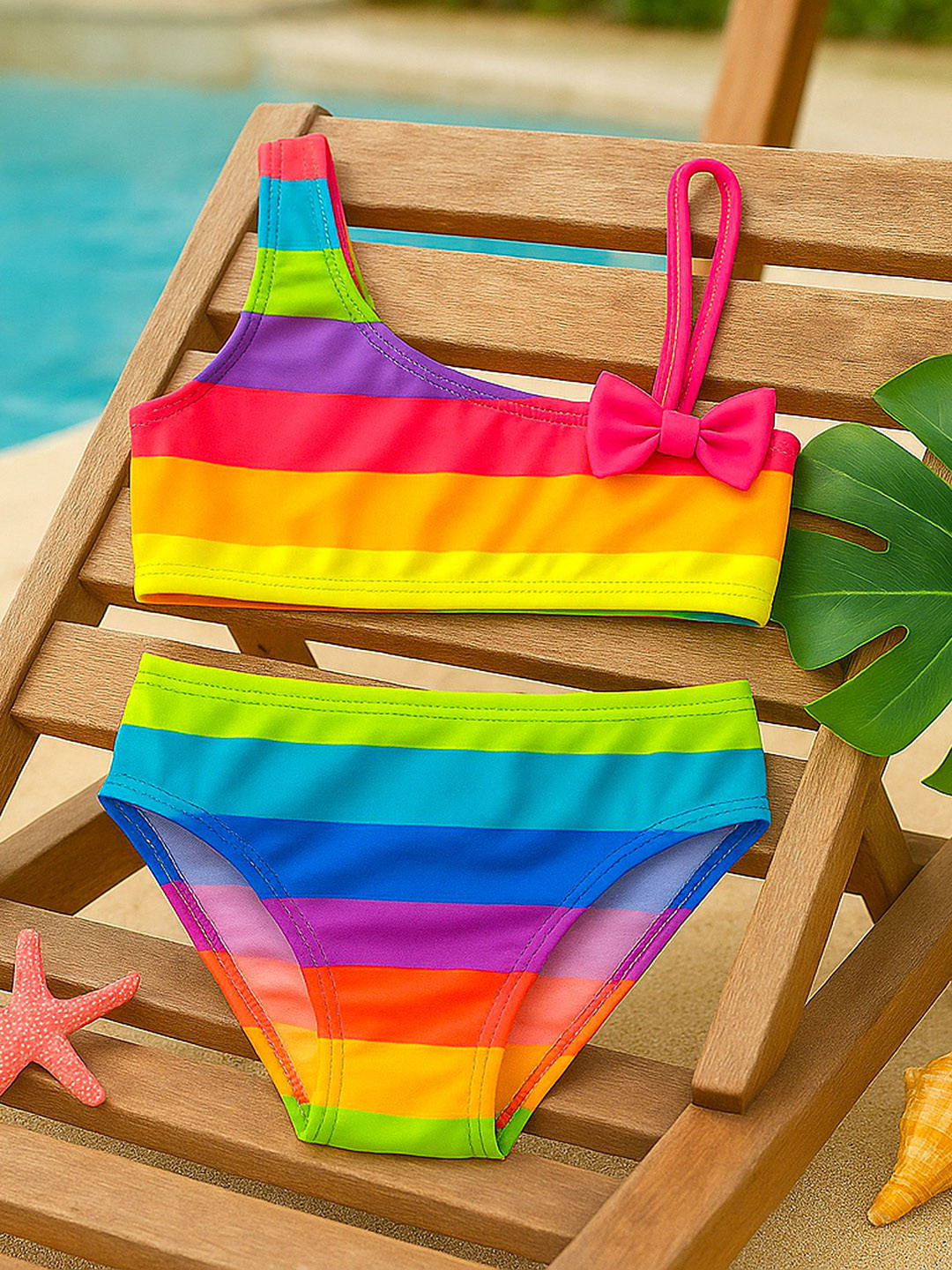 bubble berry Girls Rainbow Striped Two-Piece Swim Set