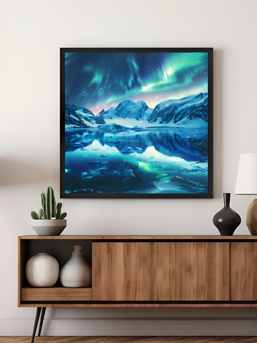 999Store Teal & Green Aurora Reflection & Polar Landscape Canvas Wall Art