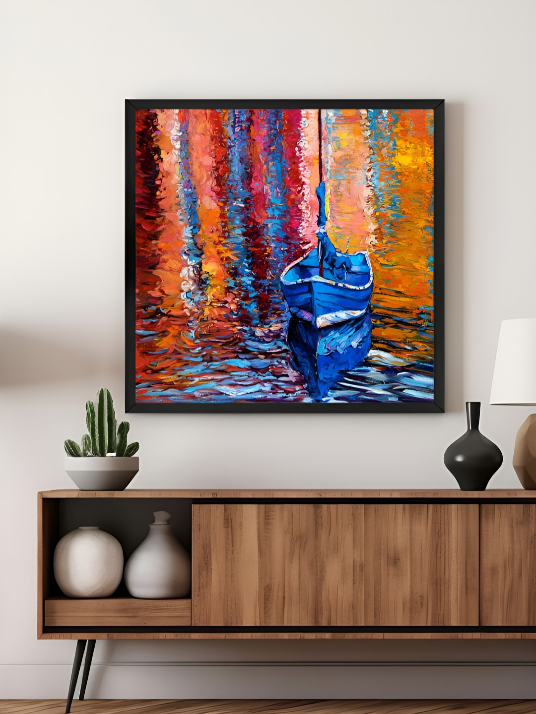 999Store Blue & Orange Boat Reflections Canvas Wall Art