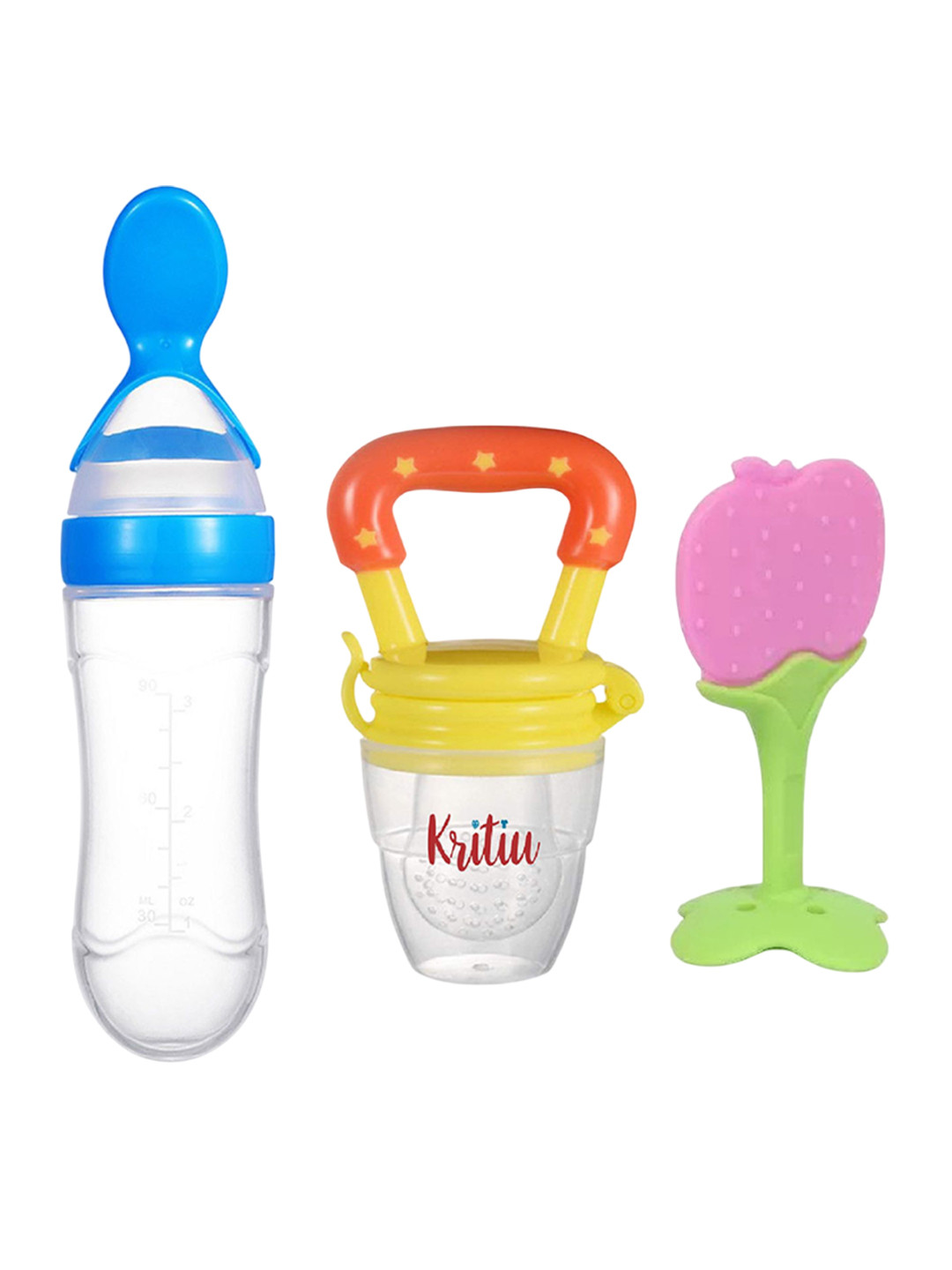 Kritiu Set Of 3 Textured Silicone Food & Fruit Feeders With Stand Teether