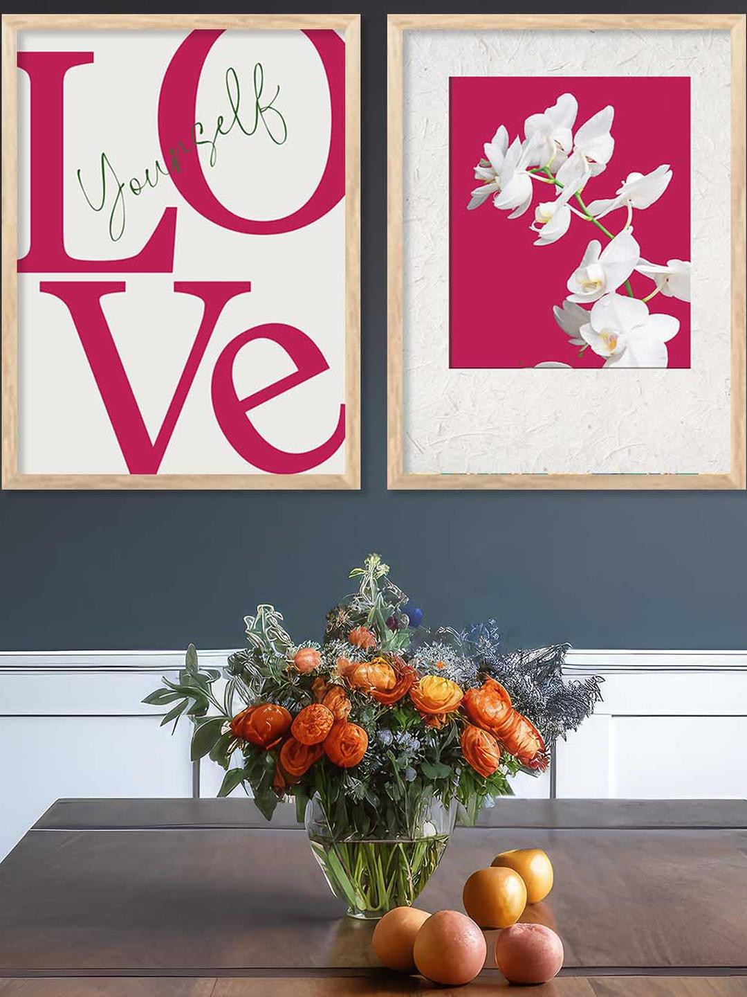 WALLLANE 2 Piece Pink Wood Abstract Wall Art