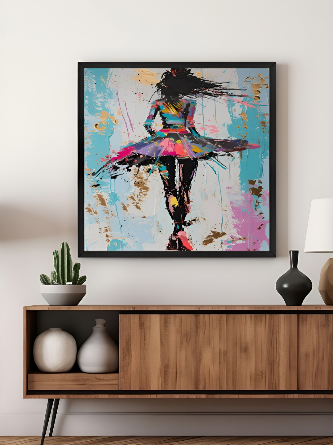 999Store Blue & Pink Dancer Abstract Canvas Painting Wall Art