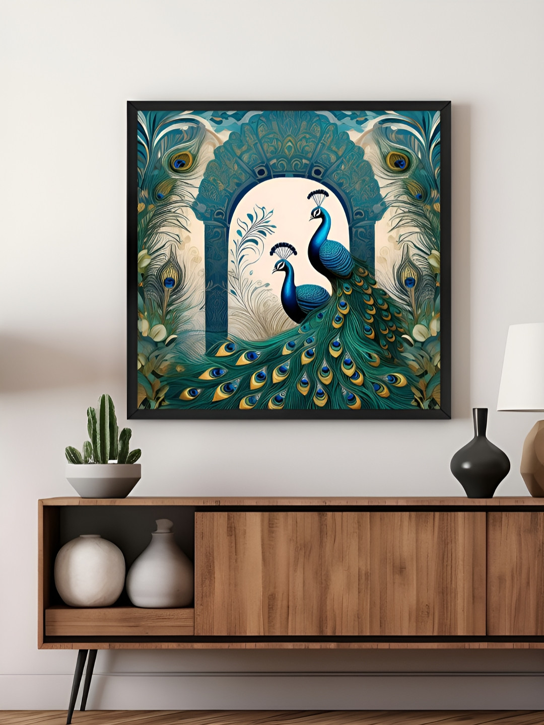 999Store Green & Blue Peacocks And Timeless Beauty In An Ornate Canvas Wall Art