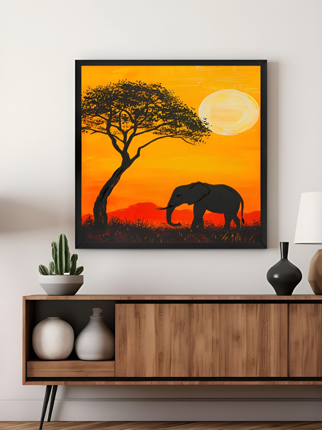999Store Yellow & Orange Sunset Landscape Art Canvas Painting Wall Art