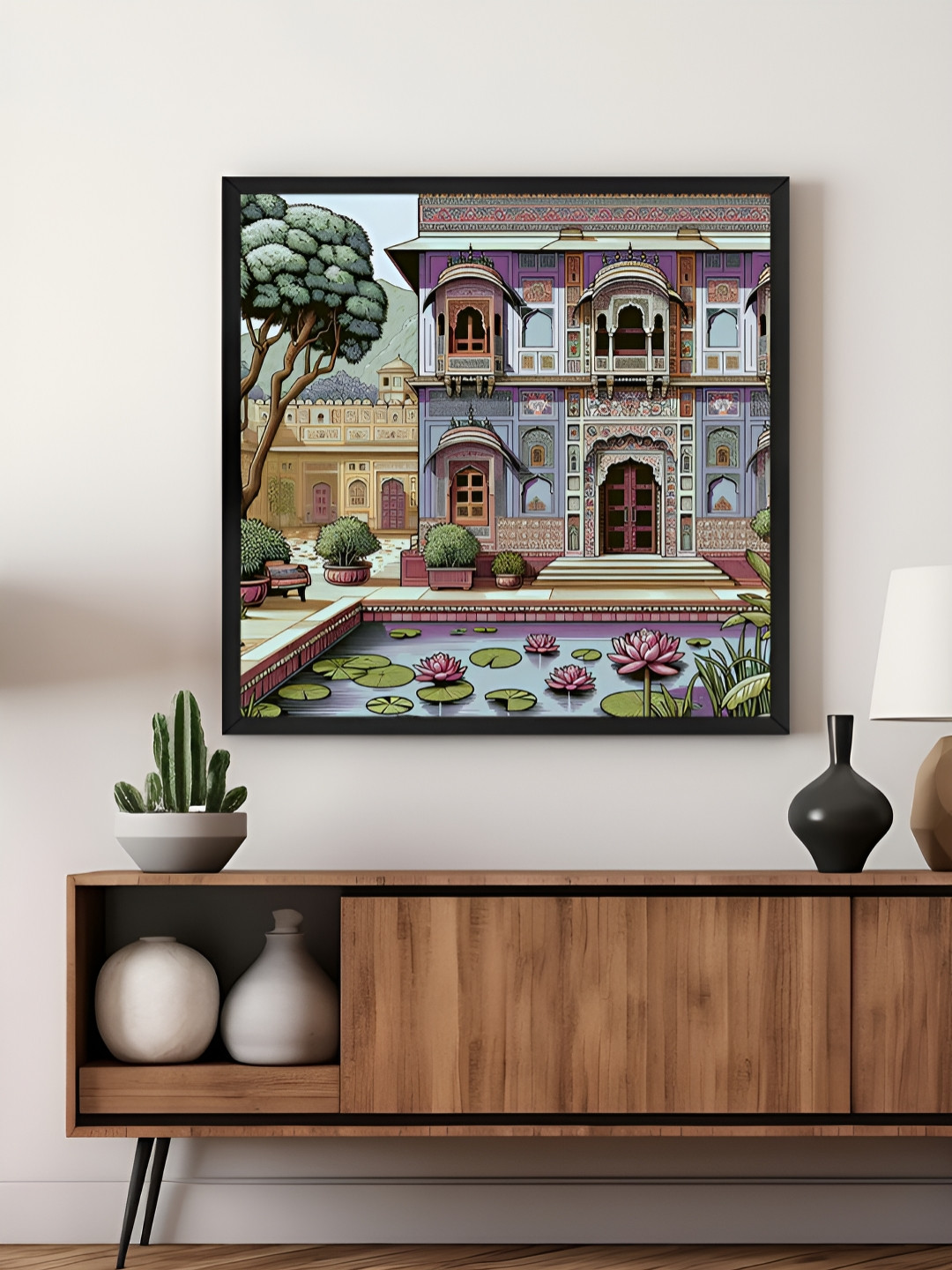 999Store Pink & Green Traditional Indian Palace Art Canvas Painting Wall Art