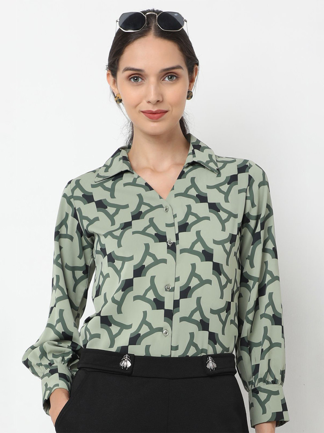 NOT SO PINK Women Relaxed Fit Graphic Printed Spread Collar Casual Shirt