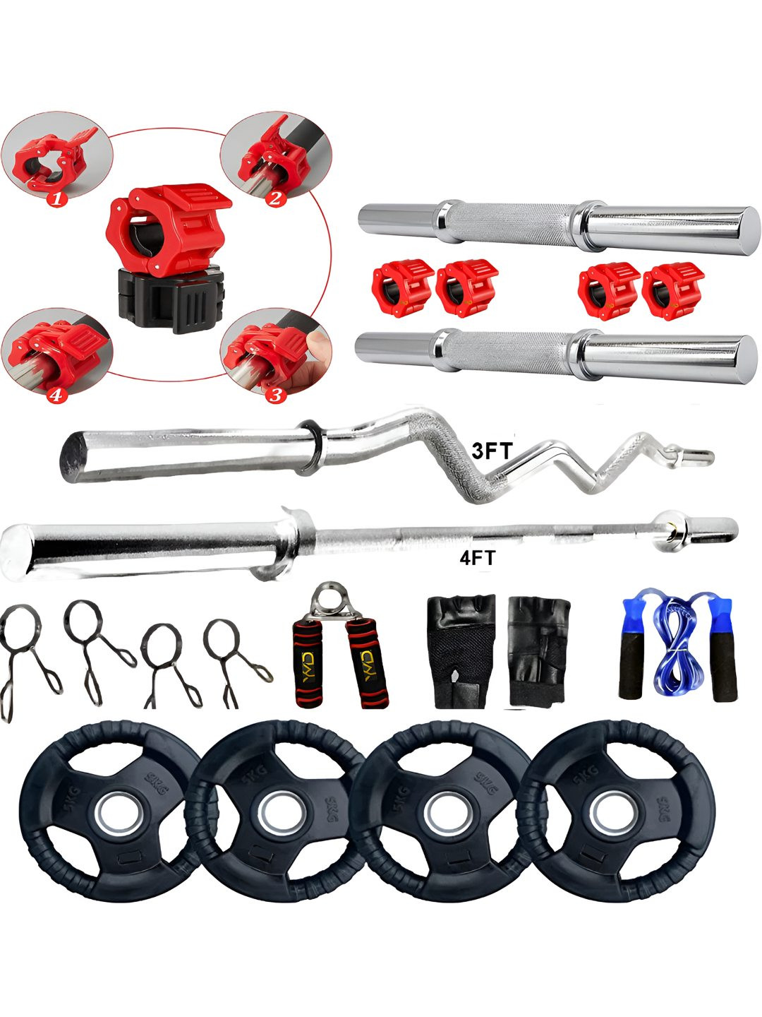 YMD Rubber Plates Curl Straight Rod Metal Integrated Premium Home Gym Combo