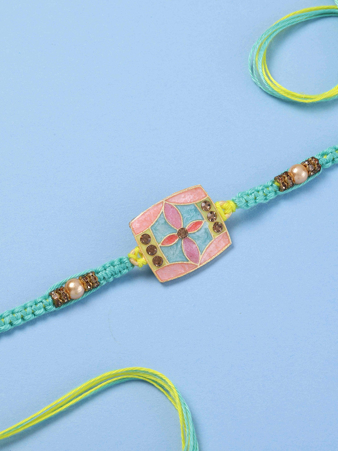 fnp Artificial Stones Studded And Beaded Colorful Meena Thread Rakhi