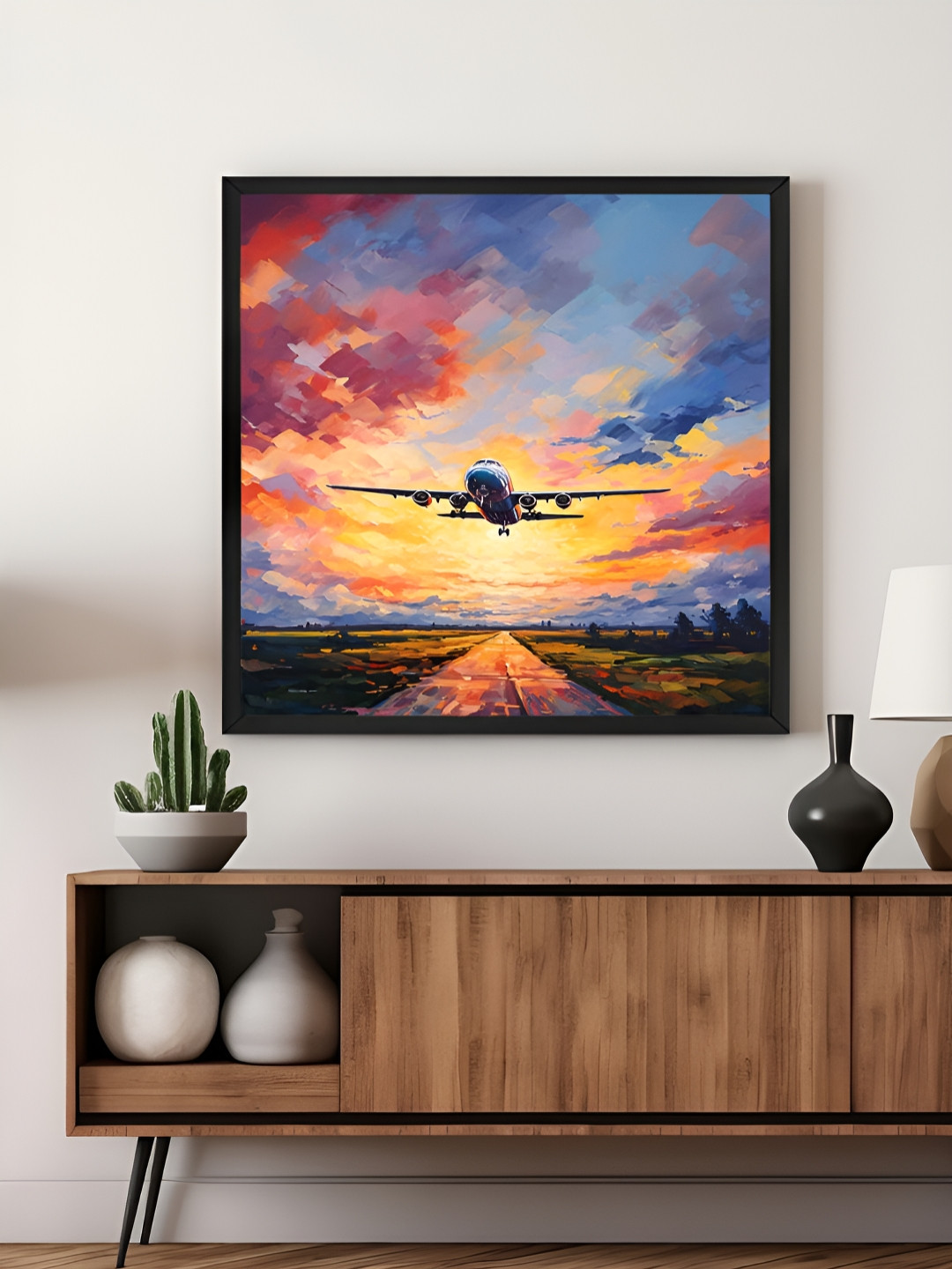 999Store Blue & Yellow Aeroplane Printed Canvas Wall Art