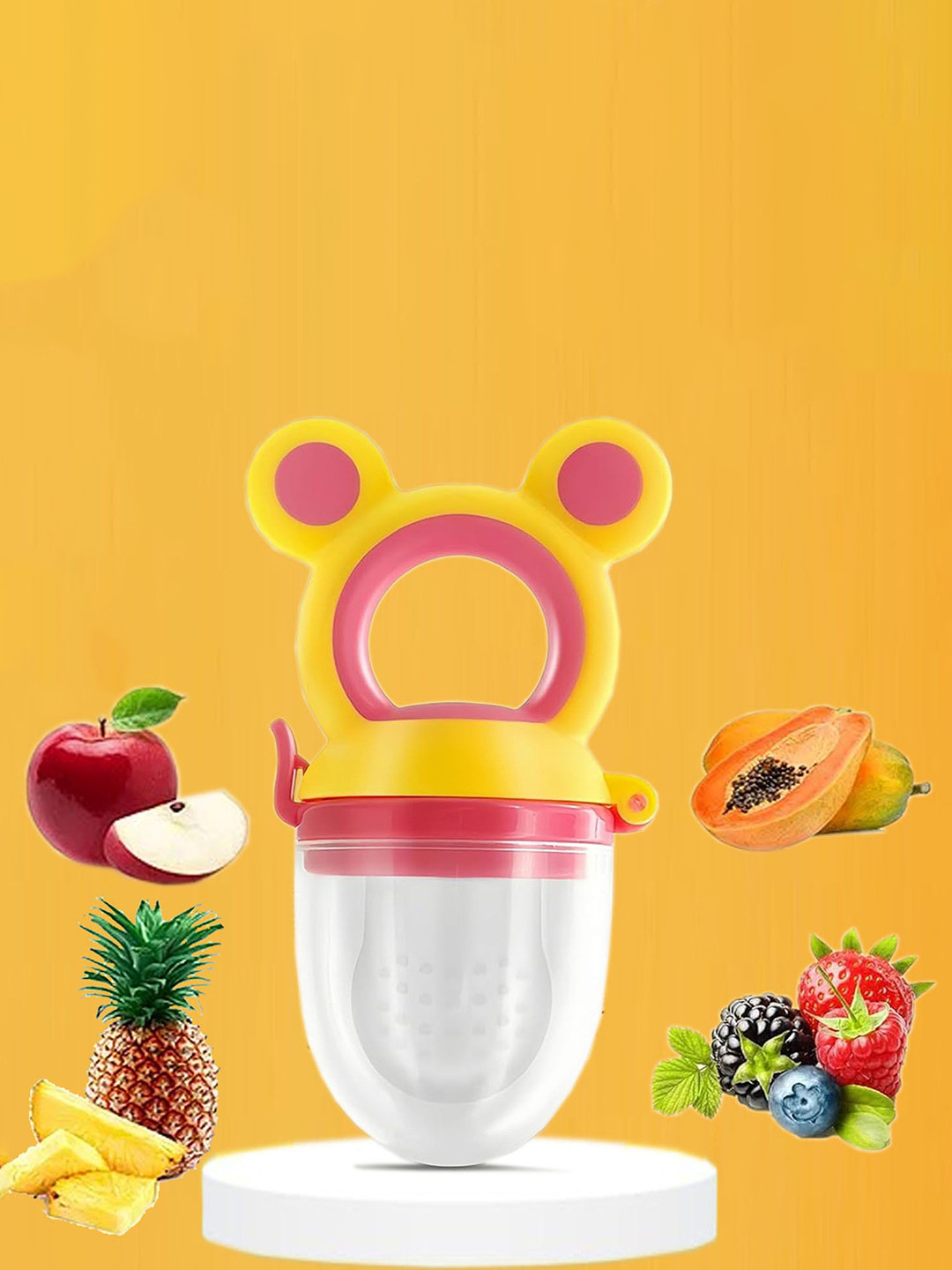 Joy Buzz Silicone Fruit & Food Nibbler With Easy Grip- Pink