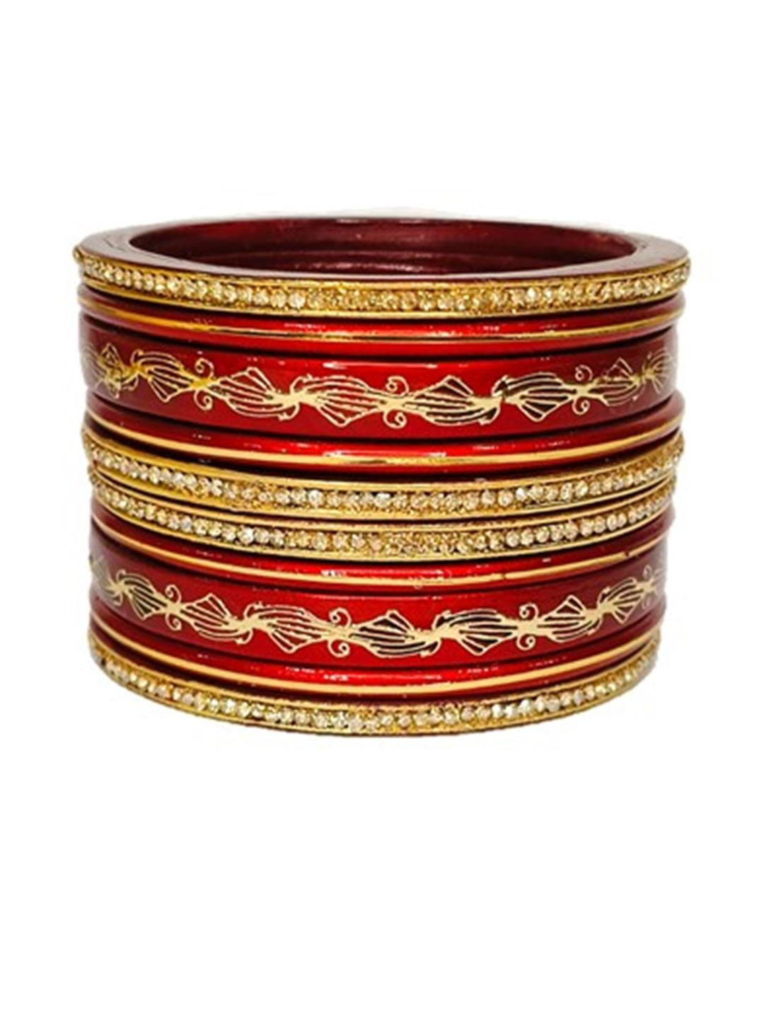 Anshi Creations Set of 10 Stoned Studded Lac Bangle