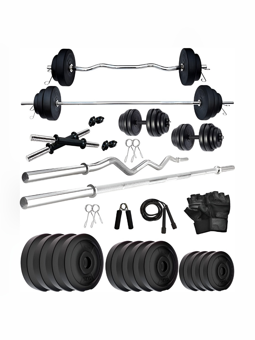 YMD Set Of 10 Plates, Curl rod, Straight rod, & Gym Accessories