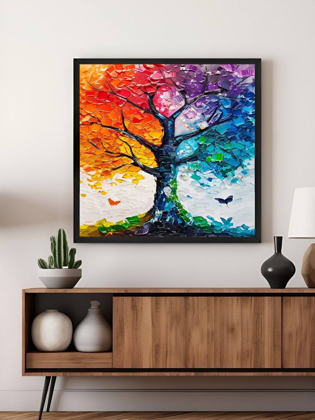 999Store White & Blue Rainbow Tree Nature Canvas Wall Art