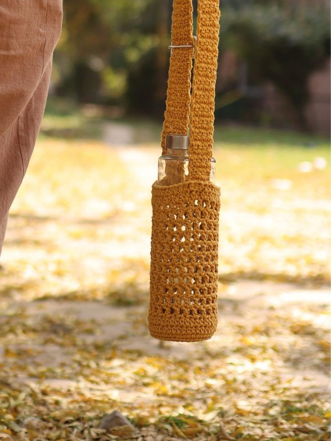 Sarmaya - The Handcraftes Yellow Crochet Sling Bottle Cover