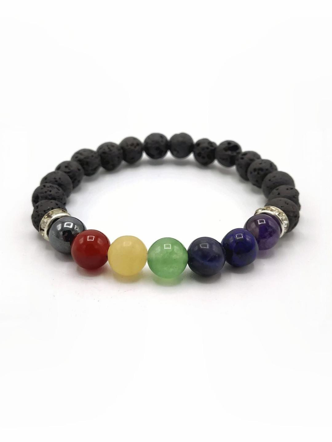 VIBESLE Unisex Black Chakra Lava Stone Bracelet