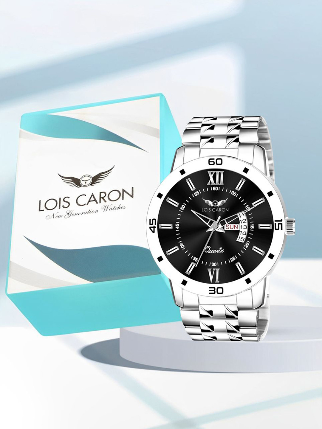 LOIS CARON Men Round Dial & Stainless Steel Bracelet Style Straps Analogue Watch LCS-8367