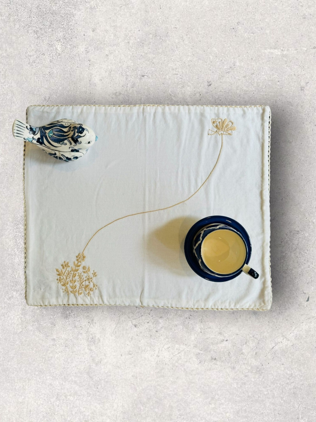 Inara 2-Pcs Beige & White Embroidered Table Placemats