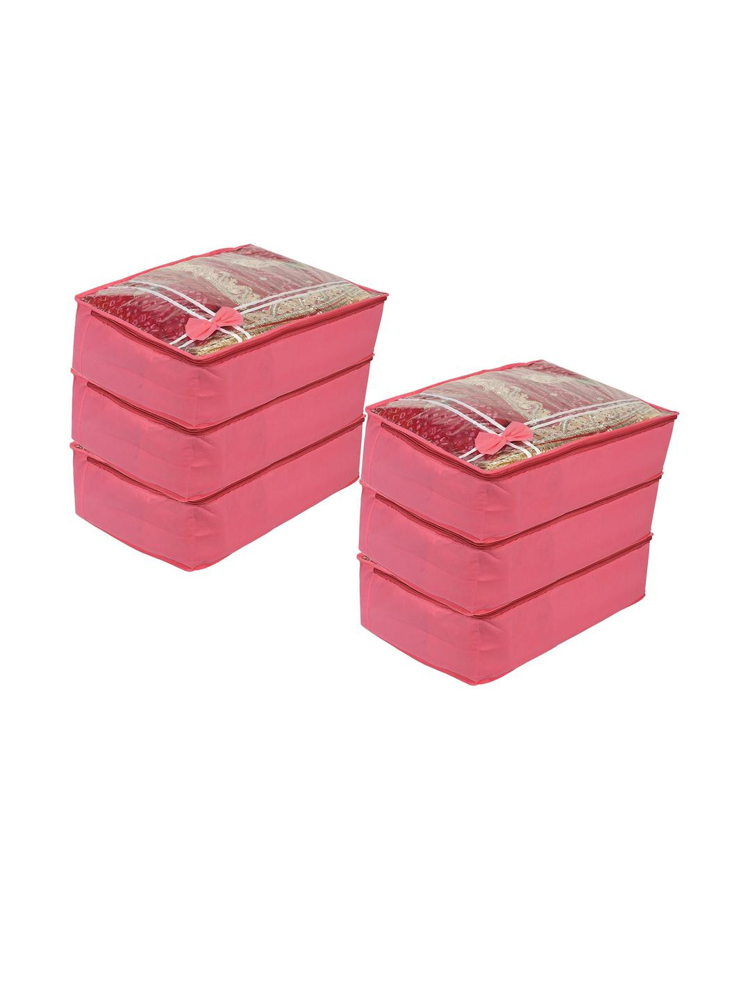 BB BACKBENCHERS Pink Set of 3 Saree And Cloths Organiser With Transparent Window