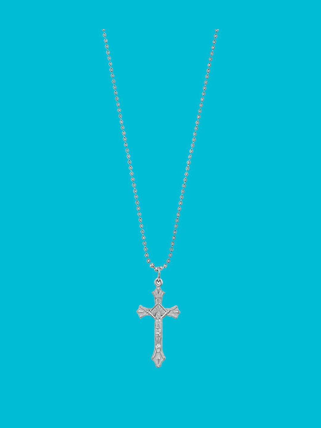Dynamic Retail Global Men Silver-Plated Jesus Cross Chain