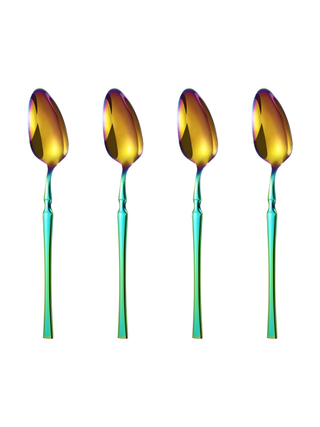 Myntra Elegant Homes Gold Toned & Green 4 Pieces Stainless Steel Dessert Spoons