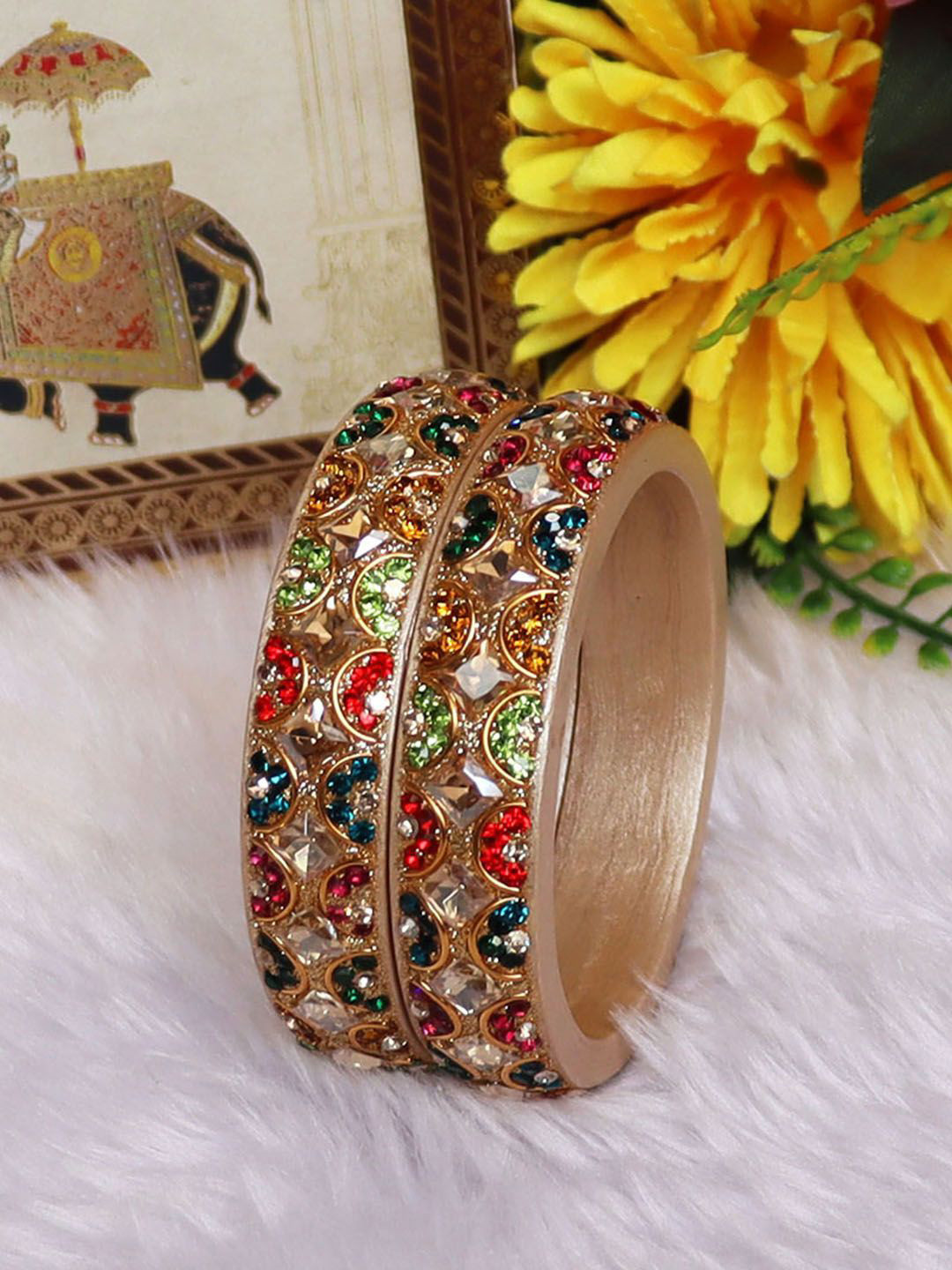 TAJ BRIDAL STORE Set Of 2 Kundan Studded Kada Bangles
