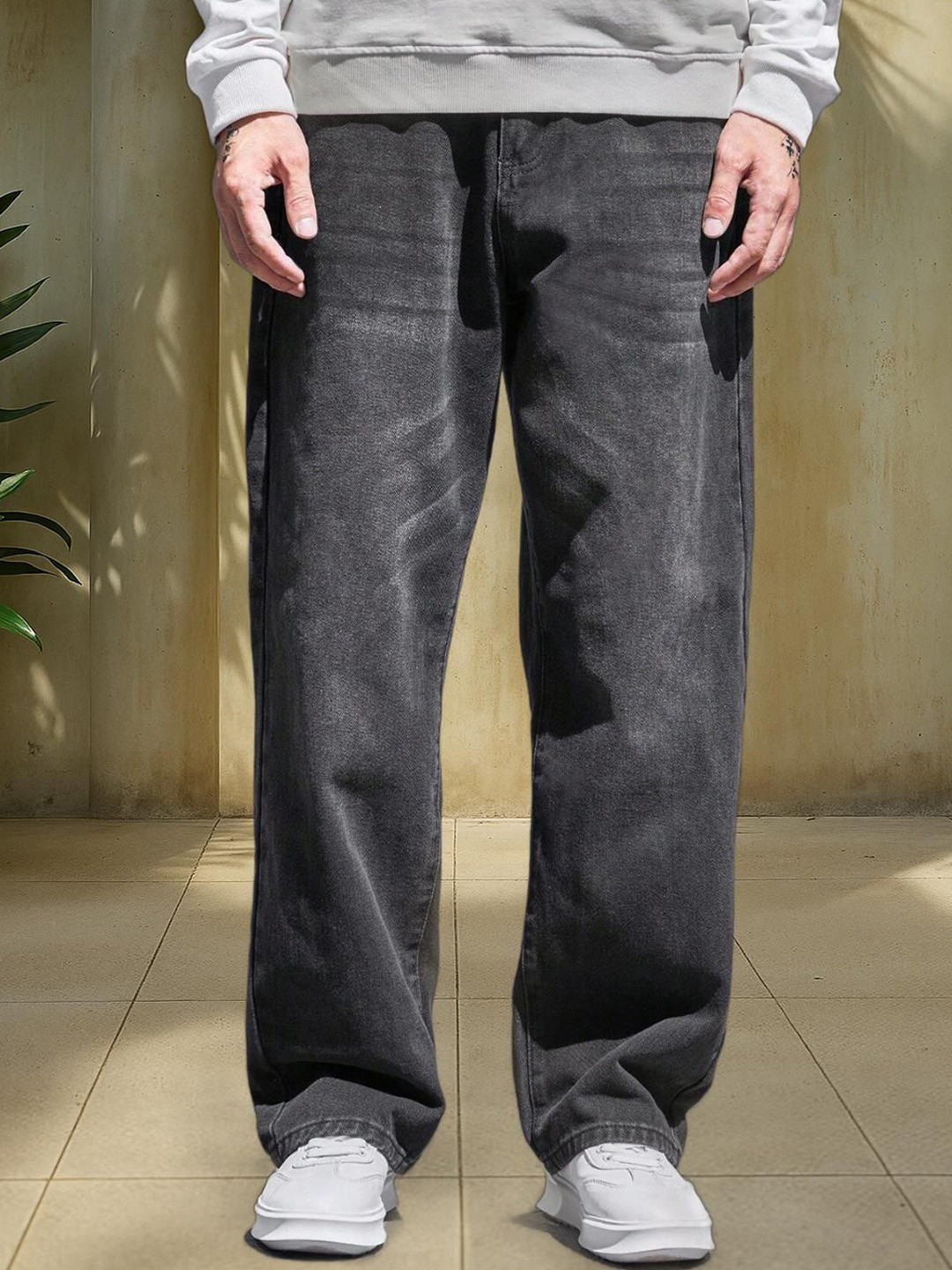 FUDE PRIDE Men Baggy Fit Mid-Rise Light Fade Stretchable Jeans